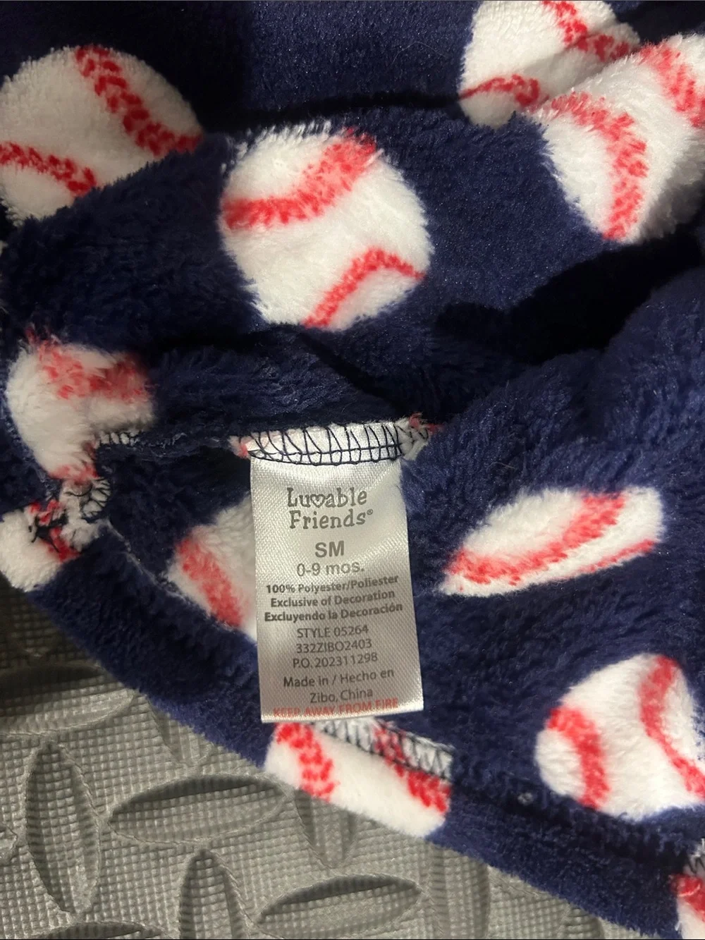 Luvable Friends Navy Baseball Print Hooded Plush Robe